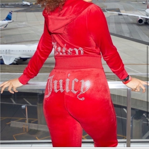 Juicy Couture OG Bling Velour Red Rhinestone Tracksuit HOODIE ONLY Woman’s New - Picture 3 of 5
